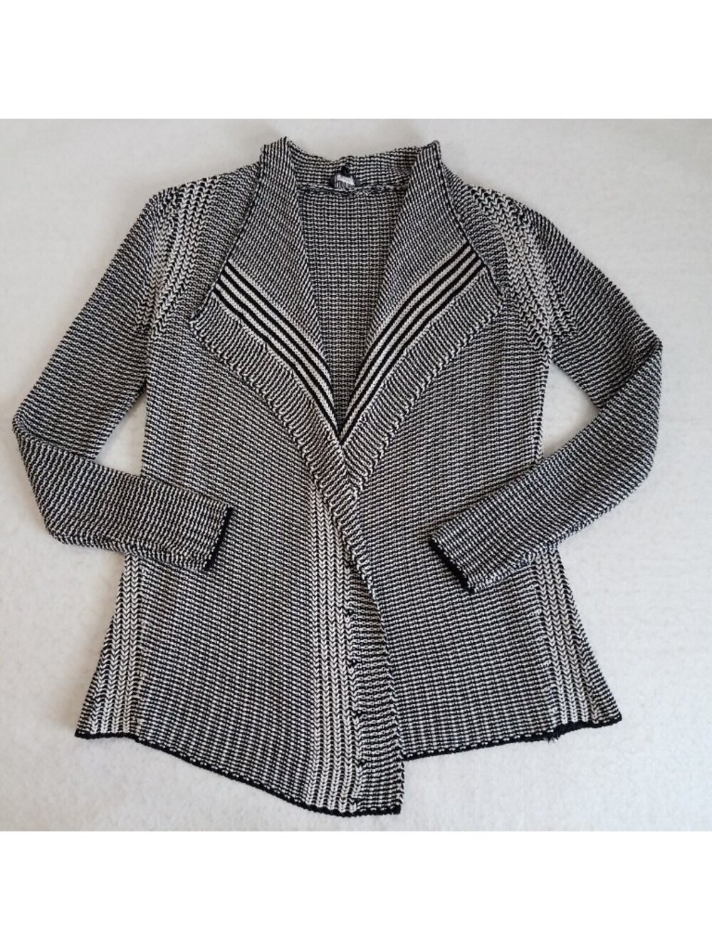 The Limited Open Cardigan Sweater Black White Small SMALL Knit Fold Over
